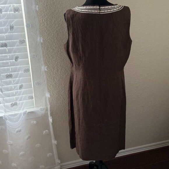 Talbots Brown Sleeveless Linen Dress with Beaded Neckline size 14 - Picture 3 of 13